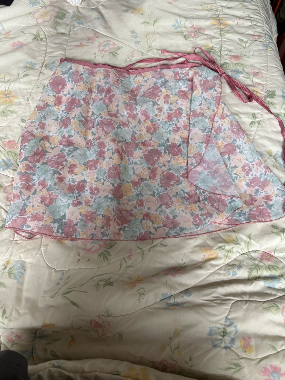 Danskin Pink Floral Wrap Skirt with Pastel Blue and Mint Accents